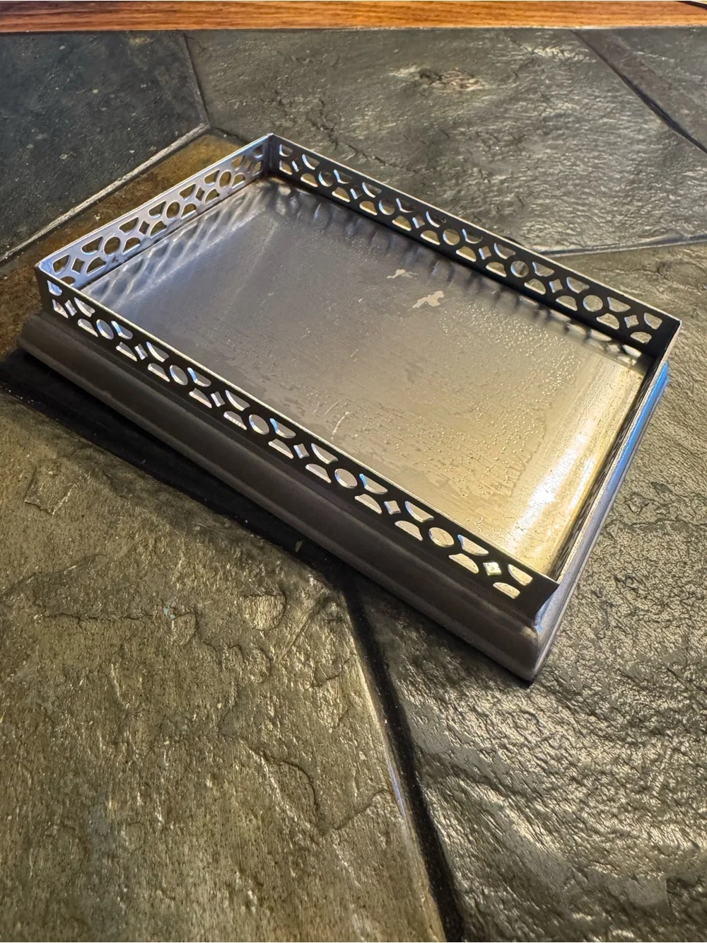 Decorative Silver Metal Tray with Cutout Sides storage -soap, jewelry, sponges
